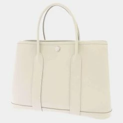 Hermes White Epsom Leather Garden Party TPM Tote Bag For Women
