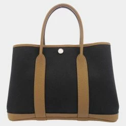Hermes Black/Brown Negonda Toile Leather Garden Party TPM Tote Bag For Women 11 Hermes Black/Brown Negonda Toile Leather Garden Party TPM Tote Bag For Women -Deals Hermes Store luxury women hermes used handbags p677530 001