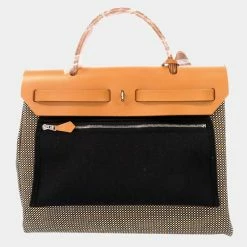 Hermes Black/Gold Leather Toile Herbag Zip 31 Shoulder Bag For Women -Deals Hermes Store luxury women hermes used handbags p677531 007