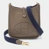 Hermes Etoupe Clemence Leather Evelyne TPM Bag For Women -Deals Hermes Store luxury women hermes used handbags p677913 002