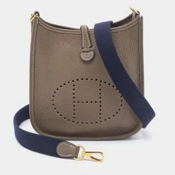 Hermes Etoupe Clemence Leather Evelyne TPM Bag For Women