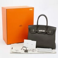 Hermes Etain Togo Leather Palladium Plated Birkin 30 Bag For Women -Deals Hermes Store luxury women hermes used handbags p677937 002