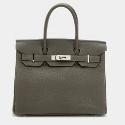 Hermes Etain Togo Leather Palladium Plated Birkin 30 Bag For Women