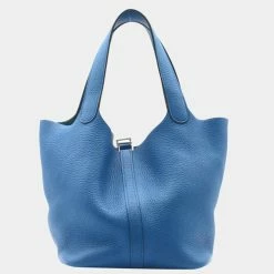 Hermes Blue Taurillon Clemence Leather Picotin MM Tote Bag For Women -Deals Hermes Store luxury women hermes used handbags p678864 002