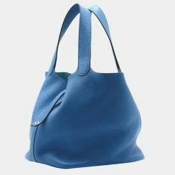 Hermes Blue Taurillon Clemence Leather Picotin MM Tote Bag For Women -Deals Hermes Store luxury women hermes used handbags p678864 003
