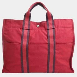Hermes Cotton Fool Toe MM Tote Bag Red For Women