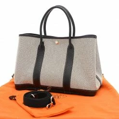 Hermes Garden Party TPM 30 Toile Ash Gray Black H Engraved Handbag For Women -Deals Hermes Store luxury women hermes used handbags p679778 005