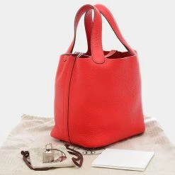 Hermes Picotan Lock PM 18 Taurillon Clemence Rouge Coo Y Engraved Handbag For Women -Deals Hermes Store luxury women hermes used handbags p679787 002