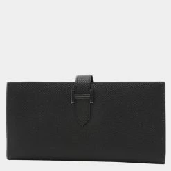 Hermes Bearnsfre Long Wallet Monochrome Saw Black Epson Z Engraved For Women