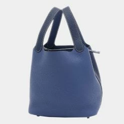 Hermes Picotan Lock MM 22 Kazak Taurillon Blue Safir Brighton Z Engraved Handbag For Women