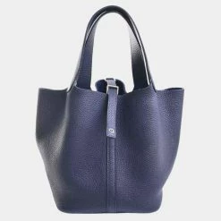 Hermes Taurillon Clemence Picotan Lock Handbag Navy For Women