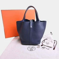Hermes Taurillon Clemence Picotan Lock Handbag Navy For Women -Deals Hermes Store luxury women hermes used handbags p679792 009