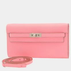 Hermes Kelly Long To Go Epson Rose Confetti Z Engraved Handbag For Women
