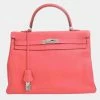 Hermes Taurillon Clemence Kelly 35 Handbag Pink For Women