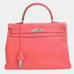 Hermes Taurillon Clemence Kelly 35 Handbag Pink For Women