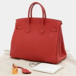 Hermes Birkin 25 Togo Rouge Glénat T Engraved Handbag For Women -Deals Hermes Store luxury women hermes used handbags p679813 001