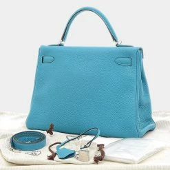 Hermes Kelly 32 Inner Stitch Taurillon Clemence Turquoise R Engraved Handbag For Women -Deals Hermes Store luxury women hermes used handbags p679815 006