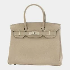 Hermes Birkin 30 Togo Turtier Gray T Engraved Handbag For Women