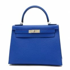 Hermes Kelly 28 Outer Sewing Epson Blue France U Engraved Handbag For Women -Deals Hermes Store luxury women hermes used handbags p679829 005