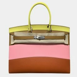 Hermes Multi Epsom Leather Palladium Hardware Sunrise Rainbow Birkin Sellier 35 Bag For Women