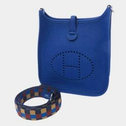 Hermes Blue Taurillon Clemence Leather Evelyn Amazon TPM Shoulder Bag For Women