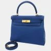 Hermes Blue Taurillon Clemence Leather Gold Hardware Kelly Retourne 28 Bag For Women -Deals Hermes Store luxury women hermes used handbags p680027 008