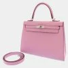 Hermes Pink Epsom Leather Palladium Hardware Kelly Sellier 25 Bag For Women