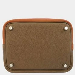 Hermes Gold/Grey Taurillon Clemence Leather Picotin Lock 18 Casaque Tote Bag For Women -Deals Hermes Store luxury women hermes used handbags p680039 007