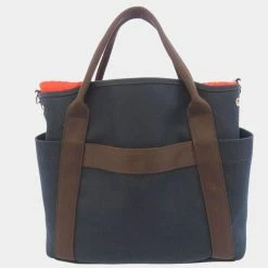 Hermes Navy/Brown Canvas Leather Sac De Pansage Tote Bag For Women -Deals Hermes Store luxury women hermes used handbags p680048 008