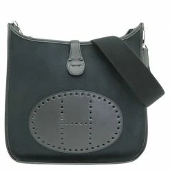 Hermes Chevron/Swift Black Toile Evelyne I PM Shoulder Bag For Women