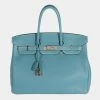 Hermes Bleu Jean ClÃ©mence Birkin 35 PHW For Women -Deals Hermes Store luxury women hermes used handbags p680327 001