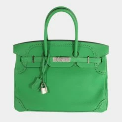 Hermes Bamboo Togo Ghillies Birkin 35 PHW For Women