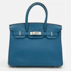 Hermes Hermès Cobalt Togo Leather Palladium Plated Birkin 30 Bag For Women