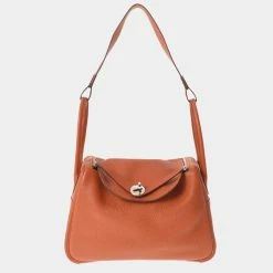 Hermes Orange Taurillon Clemence Leather Lindy 26 Shoulder Bag For Women