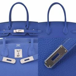 Hermes Blue Taurillon Clemence Leather Palladium Hardware Birkin 30 Bag For Women -Deals Hermes Store luxury women hermes used handbags p682499 013