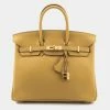 Hermes Hermès Curry Swift Leather Gold Finish Birkin 25 Bag For Women -Deals Hermes Store luxury women hermes used handbags p682898 015