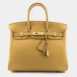 Hermes Hermès Curry Swift Leather Gold Finish Birkin 25 Bag For Women