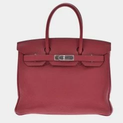Hermes Red Taurillon Clemence Leather Palladium Hardware Birkin 30 Bag For Women