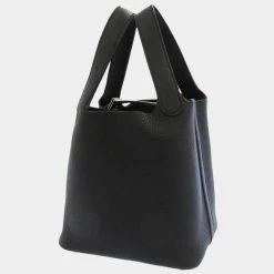 Hermes Black Taurillon Clemence Leather Picotin Lock PM Top Handle Bag For Women