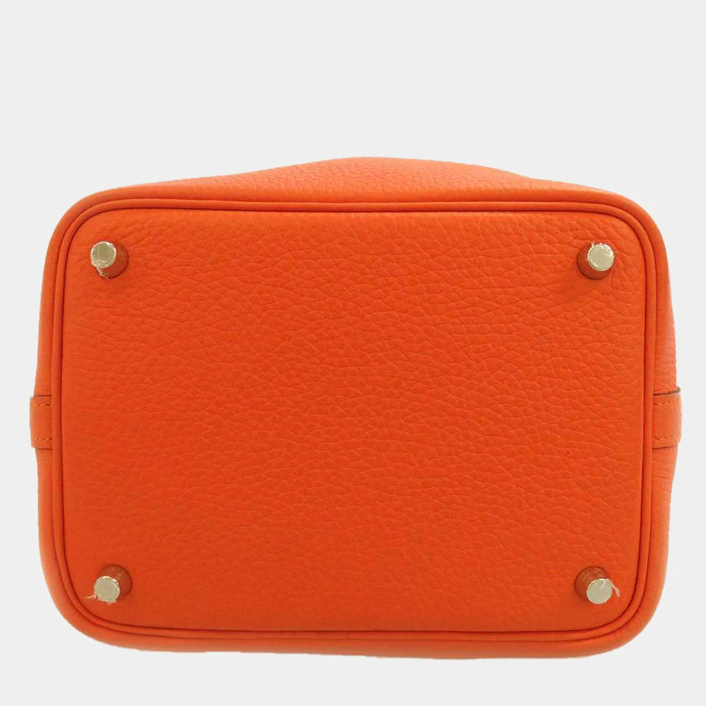 Hermes Orange Taurillon Clemence Leather Picotin Lock PM Top Handle Bag For Women 6 Hermes Orange Taurillon Clemence Leather Picotin Lock PM Top Handle Bag For Women - Image 4