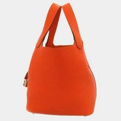 Hermes Orange Taurillon Clemence Leather Picotin Lock PM Top Handle Bag For Women