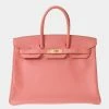 Hermes Pink Epsom Leather Gold Hardware Birkin 35 Bag For Women -Deals Hermes Store luxury women hermes used handbags p684006 002