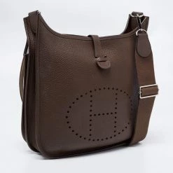 Hermes Chocolat Clemence Leather Evelyne III PM Bag For Women 19 Hermes Chocolat Clemence Leather Evelyne III PM Bag For Women -Deals Hermes Store luxury women hermes used handbags p684047 005