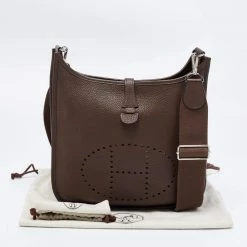Hermes Chocolat Clemence Leather Evelyne III PM Bag For Women 29 Hermes Chocolat Clemence Leather Evelyne III PM Bag For Women -Deals Hermes Store luxury women hermes used handbags p684047 008