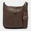 Hermes Chocolat Clemence Leather Evelyne III PM Bag For Women -Deals Hermes Store luxury women hermes used handbags p684047 016