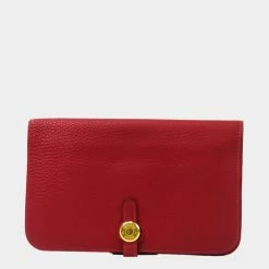 Hermes Dogon GM Unisex Togo Leather Long Wallet (bi-fold) Rouge Garance BF550296 For Women
