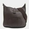 Hermes Bag Ladies Shoulder Evelyn 1PM Togo Dark Brown Black H Engraved For Women