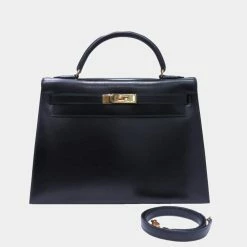Hermes Kelly 32 Outer Stitch Shoulder Bag Black G Metal Fittings Box Calf Muffler For Women -Deals Hermes Store luxury women hermes used handbags p684208 014