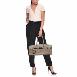 Hermes Etoupe Togo Leather Palladium Finished Shoulder Birkin JPG 42 Bag For Women -Deals Hermes Store luxury women hermes used handbags p684213 001