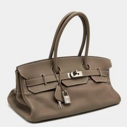 Hermes Etoupe Togo Leather Palladium Finished Shoulder Birkin JPG 42 Bag For Women -Deals Hermes Store luxury women hermes used handbags p684213 004